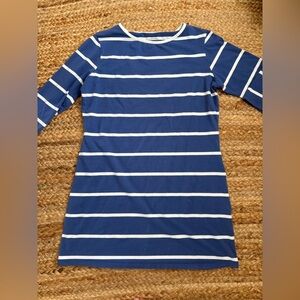 Cape Classic XL Pima Cotton Blue & White Striped 3/4 Sleeve Dress